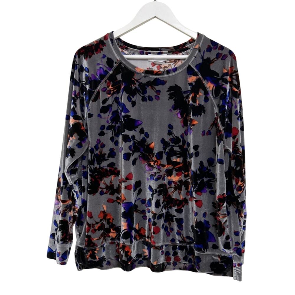 Liz Claiborne Velour Long Sleeve Shirt Top Womens XL Multicolor Floral